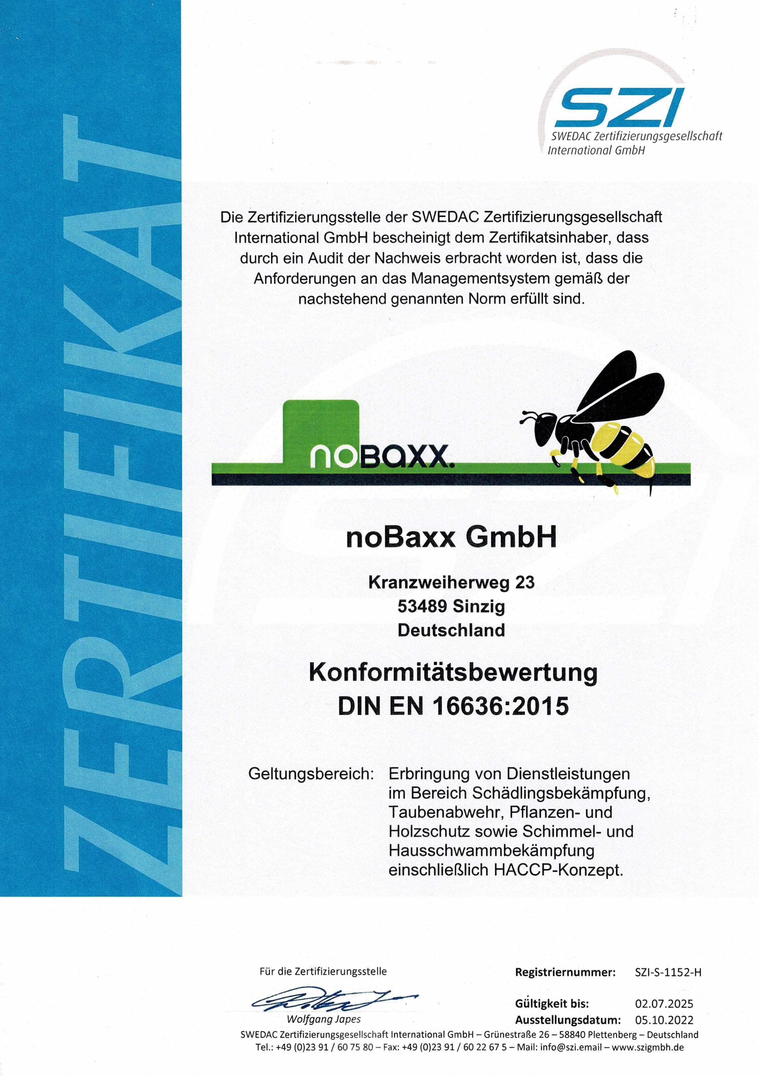 DIN EN 16636:2015 Zertifikat