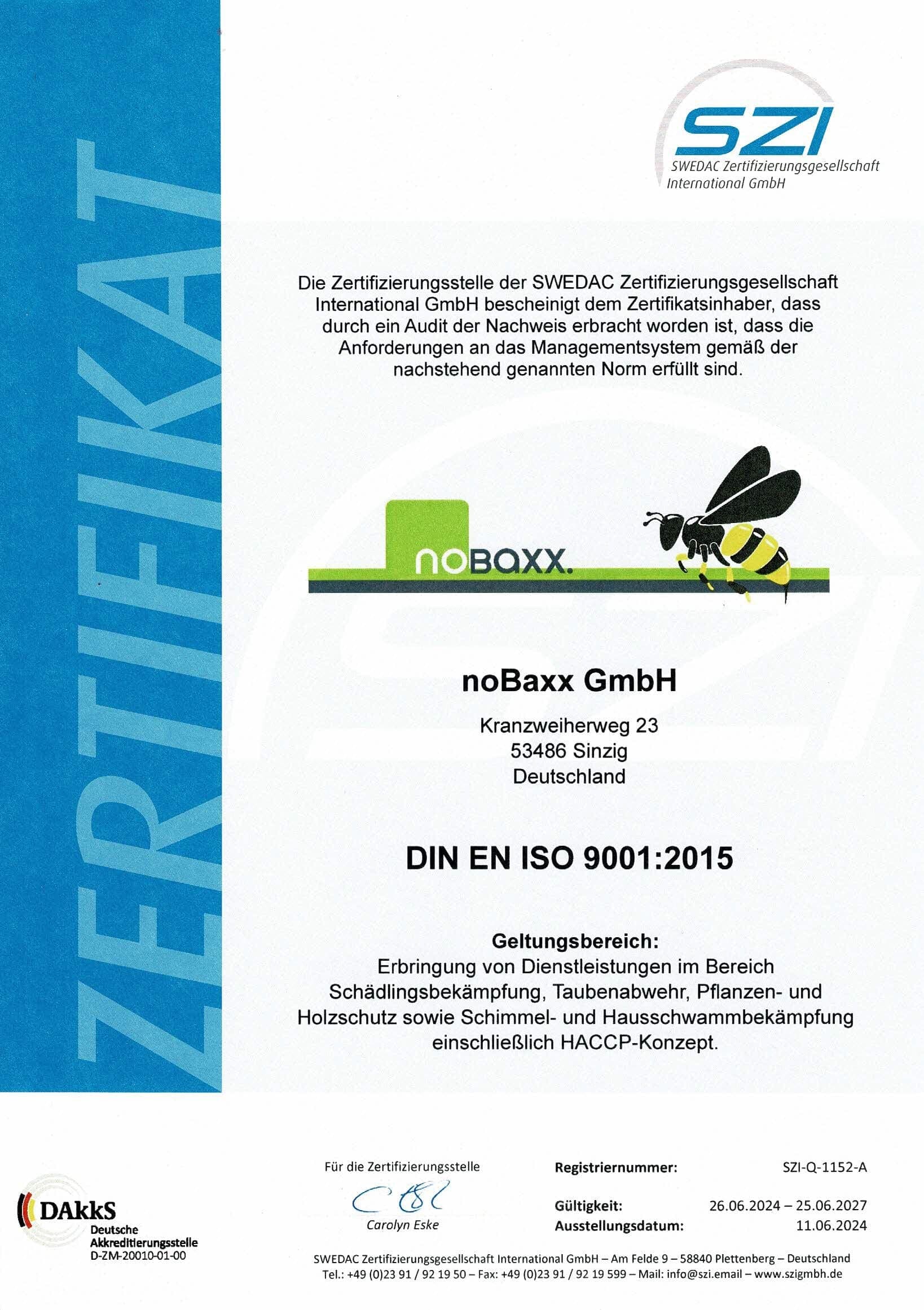 DIN EN ISO 9001:2015 Zertifikat